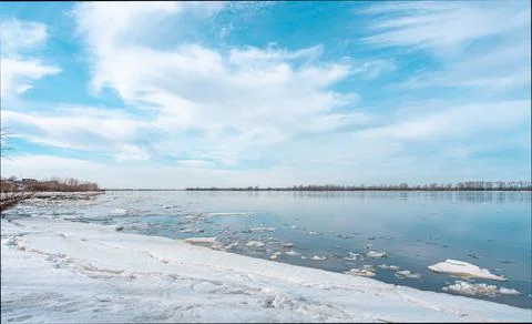 Ice drift on the river Stock Photos