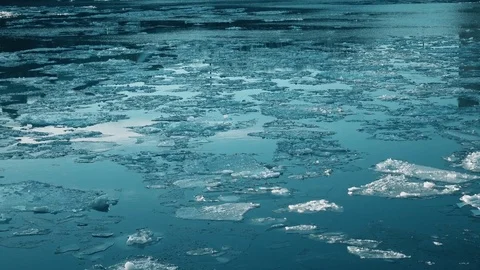 Ice drift on the river surface. 4K video 動画素材 73071673