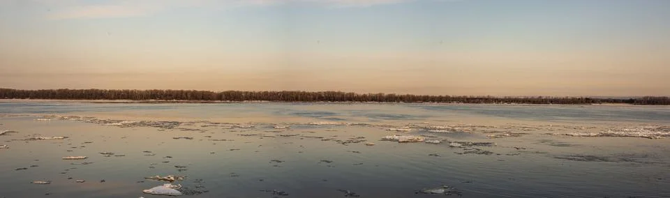 Ice drift on the spring river Stock Photos