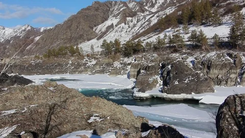 Ice drift on the turquoise river in the spring Stock Footage 72492259