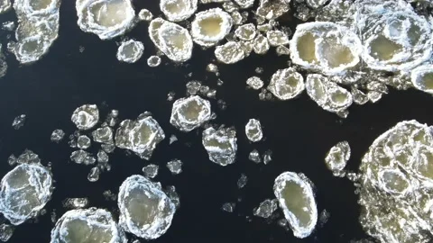 Ice Drift In Vilnius, Lithuania. River Neris. Ice Floes Float On The River Stock Footage 167684896