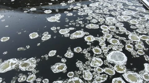 Ice Drift In Vilnius, Lithuania. River Neris. Ice Floes Float On The River Stock Footage 167700337