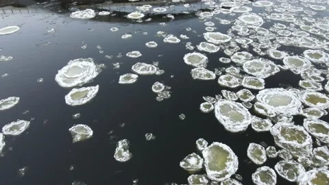 Ice Drift In Vilnius, Lithuania. River Neris. Ice Floes Float On The River Stock Footage 167700658