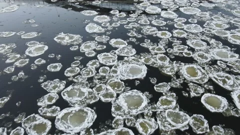 Ice Drift In Vilnius, Lithuania. River Neris. Ice Floes Float On The River Stock Footage 167700674