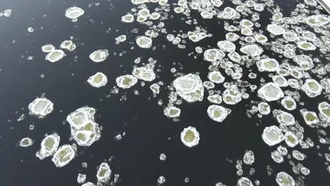 Ice Drift In Vilnius, Lithuania. River Neris. Ice Floes Float On The River Stock Footage 167702392