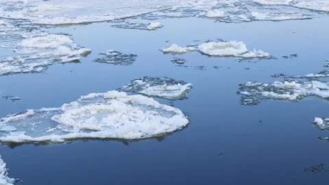 Ice drift on a wide river Stock Footage 236542018