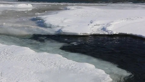 Ice drifting on the turquoise river in the spring Stock Footage 74723515
