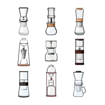Ice drip coffee set cartoon vector illustration Stock Illustration