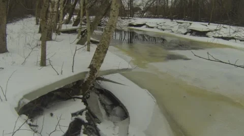 Ice edge at riverbank Stock Footage 46360235
