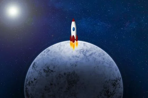 Ice exoplanet with a rocket Stock Illustration