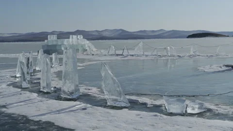 Ice figures on the ice of Lake Baikal Stock Footage 324924351