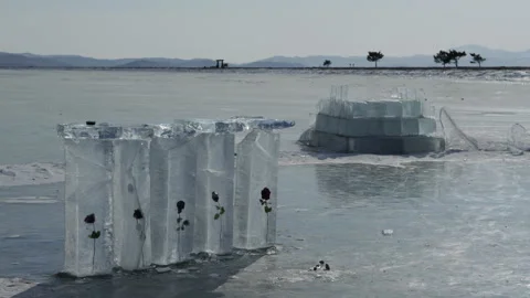 Ice figures on the ice of Lake Baikal Stock Footage 334636740