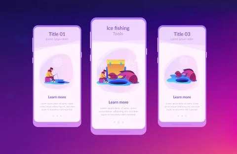 Ice fishing app interface template. Illustrazione stock