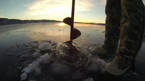 Ice Fishing Auger Stock Footage