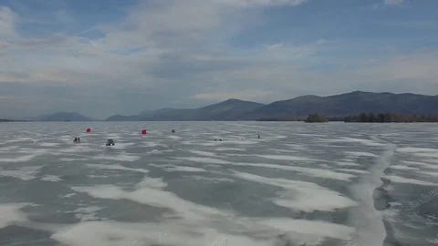 Ice Fishing with Huts Stock Footage 85314554