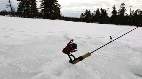 Ice fishing pole in position Stock Footage 312780180