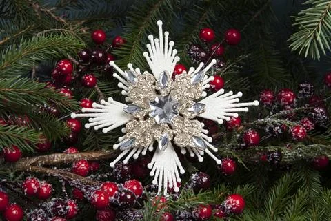 An ice flake star, a Christmas tree decoration Stock Photos