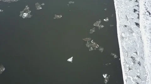 Ice floating down a river Stock Footage 73149468