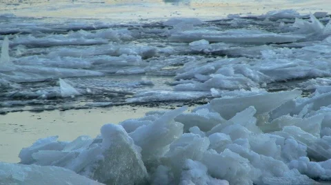 Ice floating on river Stock Footage 584838