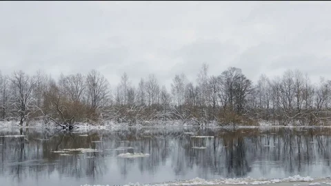 Ice floating on the river Stock Footage 83735776