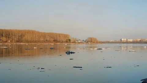 The ice floats along the river Stock Footage 74499910