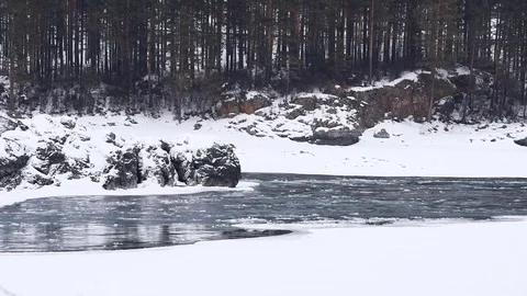 Ice floats on the mountain river. Stock Footage 72647050