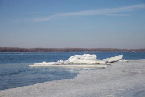 The ice floats on the river Stock Photos