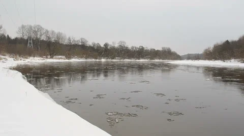 Ice floe floating neris river water winter Stock Footage 25599102