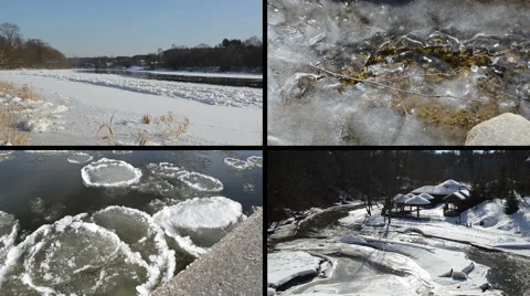 Ice floe floating on river water in winter season beautiful tale Stock Footage 47923377