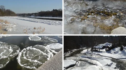 Ice floe floating on river water in winter season beautiful tale Stock Footage 51690849