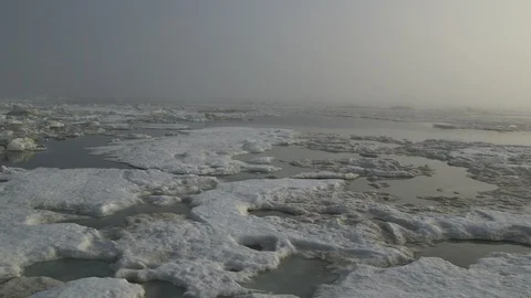Ice floe in the mist at the North Pole, Arctic Ocean Vidéo 104912948