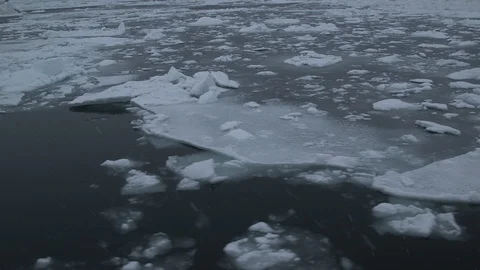 Ice floe under the falling snow in the Arctic Ocean, Greenland Stock Footage 102511977