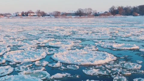 Ice floes are floating along the Neman River Stock Footage 261162005