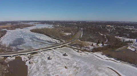 Ice Flow seen from the air on Maumee River Stock Footage 49737405