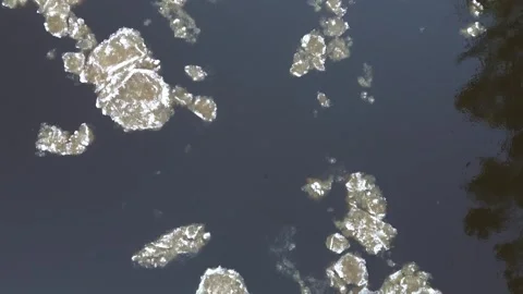 Ice flowing in cold winter river in 4K Stock Footage 297998777