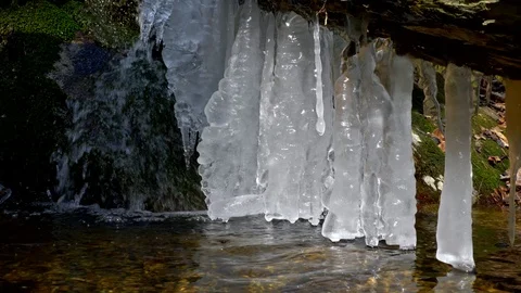 Ice in forest stream thawing in spring Stock-Footage 88898963