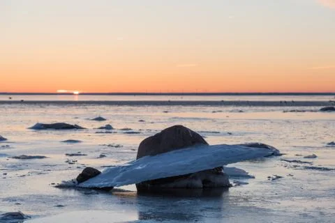 Ice formation by the coast Stock Photos