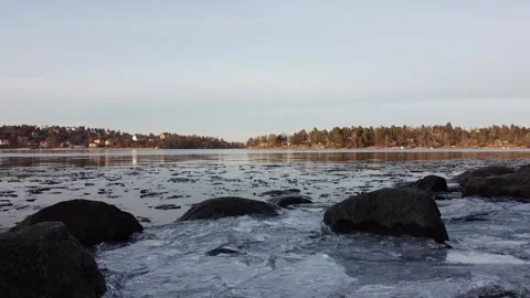 Ice Formation On The Seashore Surface At Sunset Stock Footage 172225791