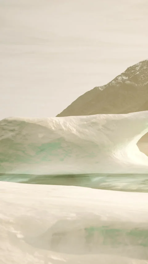 Ice formation with water and mountain in winter season Stock Footage 342337648