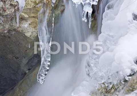 Ice formations along a stream in steinwandklamm ravine, lower austria, austri Stock Photos