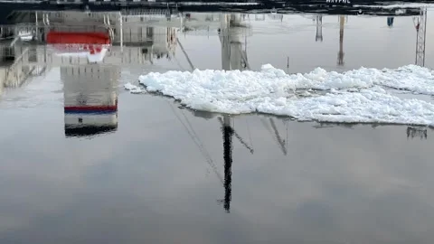 Ice Formations and Boat Reflection Serenity Stock Footage 257440846