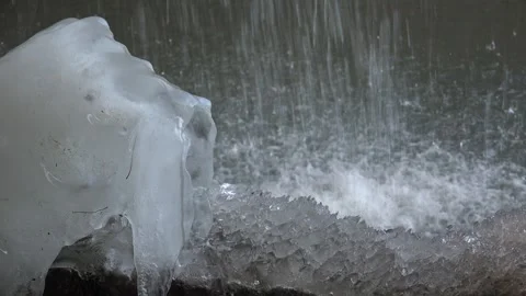 Ice formations created by freezing splashing water droplets - Cold and Surface Stock Footage 339589074