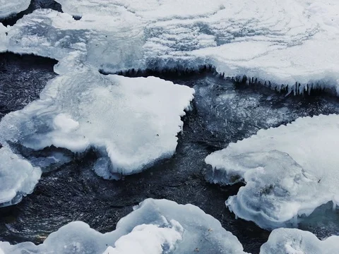 Ice Formations Over a River Stock Footage 73549939