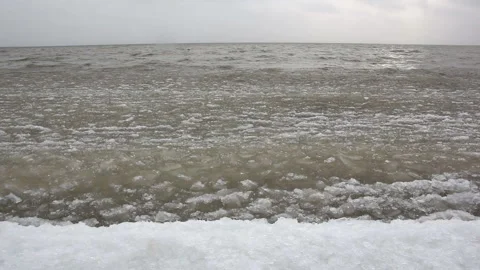 Ice is formed on the river in autumn, Ob reservoir, Siberia, Russia Stock Footage 91281653