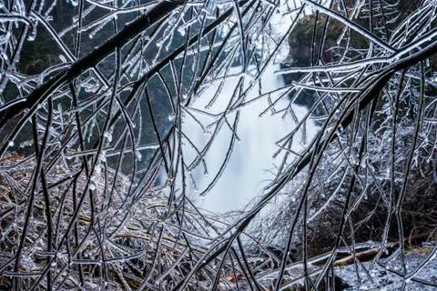Ice Frames Youngs River Falls, Olney, Oregon, United States Of America Stock Photos