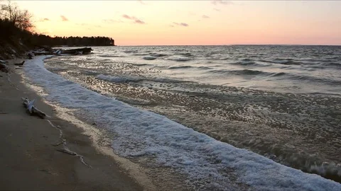Ice in a freezing river in the fall at sunset, Ob reservoir,  Russia Stock Footage 83300241