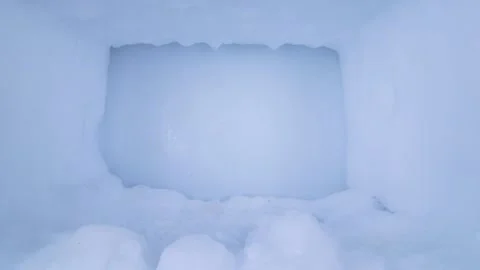 Ice full in empty freezer of a refrigerator. dolly forward shot Stock Footage 281577486