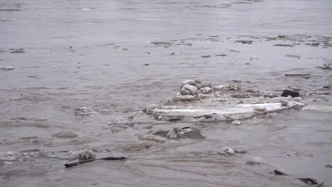 Ice goes down the river during a flood on the Belaya River in Ufa. Stock Footage 277594448