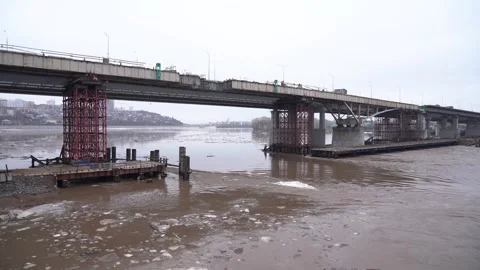 Ice goes down the river during a flood on the Belaya River in Ufa. Stock Footage 277594547