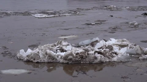Ice goes down the river during a flood on the Belaya River in Ufa. Stock Footage 279396438